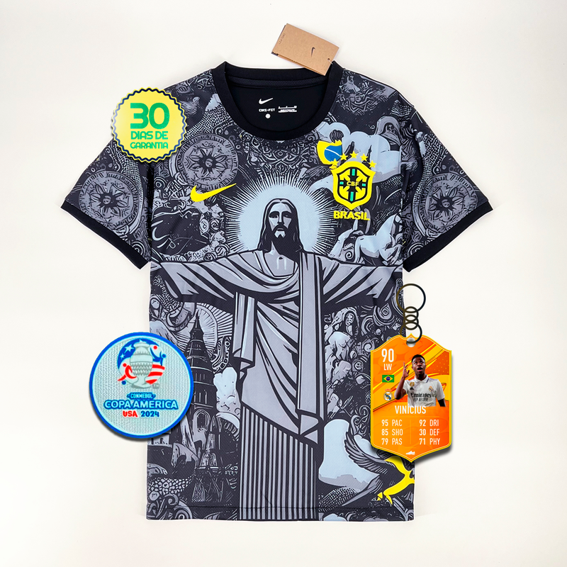 Camisa Seleção Brasileira Especial Cristo Redentor Cinza Home + 🎁 5 Presentes