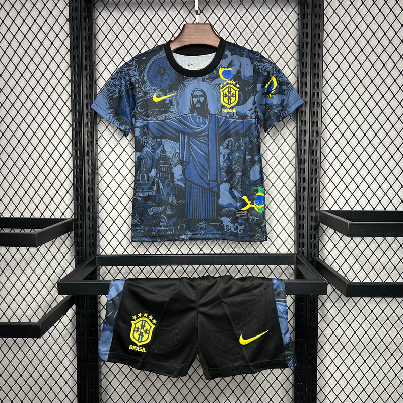 Kit Infantil Seleção Brasileira Cristo Redentor Azul Home + 🎁 5 Presentes