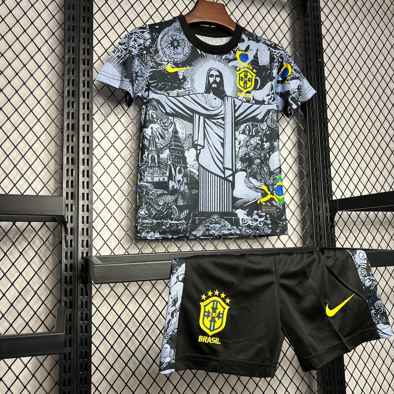 Kit Infantil Seleção Brasileira Cristo Cinza Home + 🎁 5 Presentes