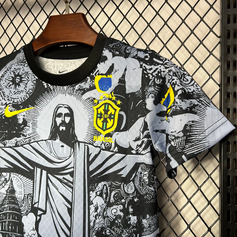 Kit Infantil Seleção Brasileira Cristo Cinza Home + 🎁 5 Presentes