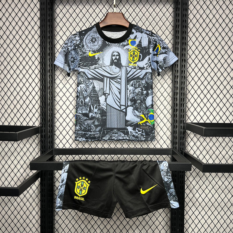 Kit Infantil Seleção Brasileira Cristo Cinza Home + 🎁 5 Presentes