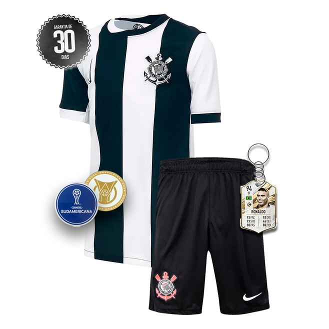 Conjunto Infantil Corinthians Terceiro Uniforme Listrado 2024/2025 - Lançamento