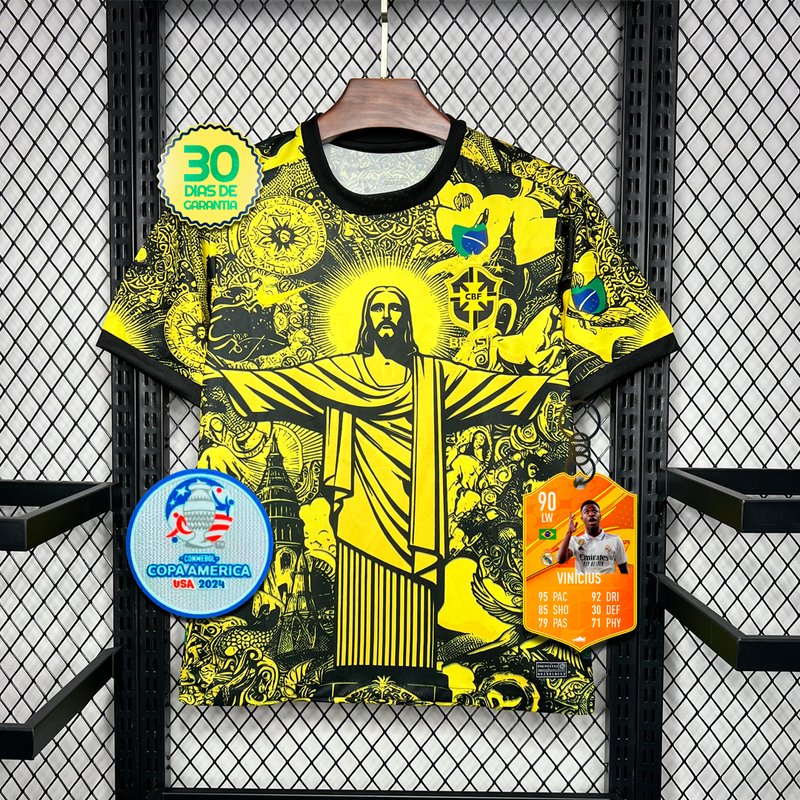 Camisa Seleção Brasileira Especial Cristo Redentor Amarela Home + 🎁 5 Presentes